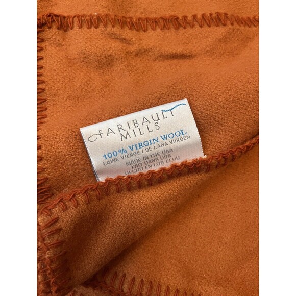 Vintage Faribault Mills Blanket 100% Virgin Wool 60"x47" Orange Camp Cabin USA - Picture 2 of 4